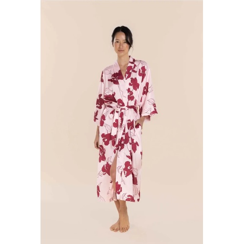 Womens Gingerlilly Daisy Pink Floral Silky Satin Summer Dressing Gown Wrap Robe