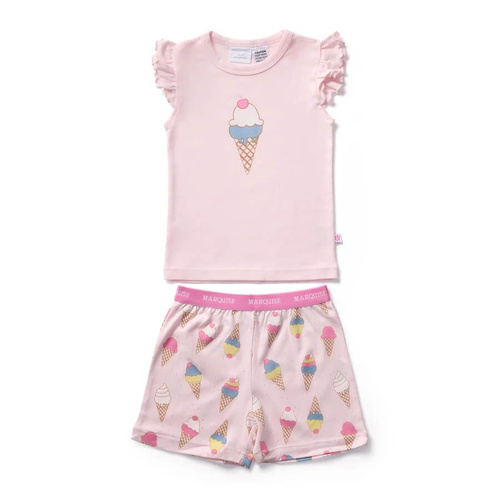 Girls Size 3-7 Marquise Pink Ice Cream Summer Short Sleeve Cotton Pyjama Set