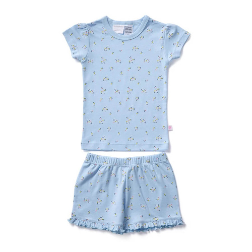 Girls Size 3-10 Marquise Blue Floral Summer Short Sleeve Cotton Pyjama Set