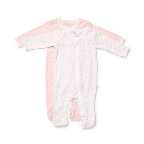 Baby Girls Marquise 2 Pack Pink Spot & Stripe Cotton Zipsuit Sleepsuit Bodysuit