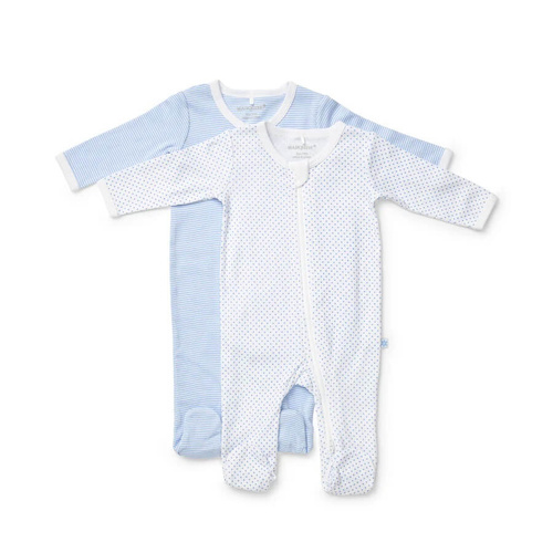 Baby Boys Marquise 2 Pack Blue Spot & Stripe Cotton Zipsuit Sleepsuit Bodysuit