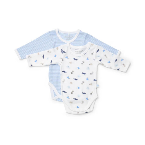 Baby Boys Marquise 2 Pack Animals & Stripes Cotton Long Sleeve Bodysuit