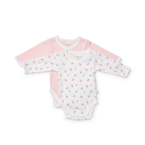 Baby Girls Marquise 2 Pack Pink Stripes & Floral Cotton Long Sleeve Bodysuit