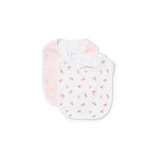 Baby Girls Marquise 2 Pack Pink Floral & Stripe Cotton Bibs
