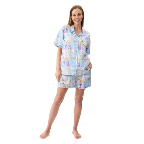 Womens Givoni Blue Floral Short Sleeve Summer Cotton Short Pyjama Set 07X