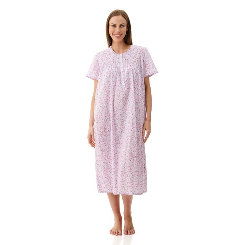 Womens Givoni Multi Floral Short Sleeve Summer Cotton Nightie Mid Length 39B