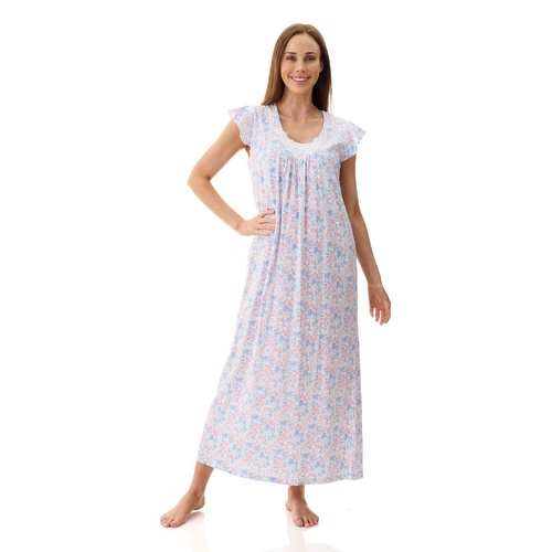 Womens Givoni Multi Floral Short Flutter Sleeve Summer Cotton Nightie Long Length 52P