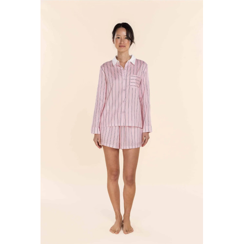 Womens Gingerlilly Birdie Pink Stripe Cotton Short Summer Pyjama Set
