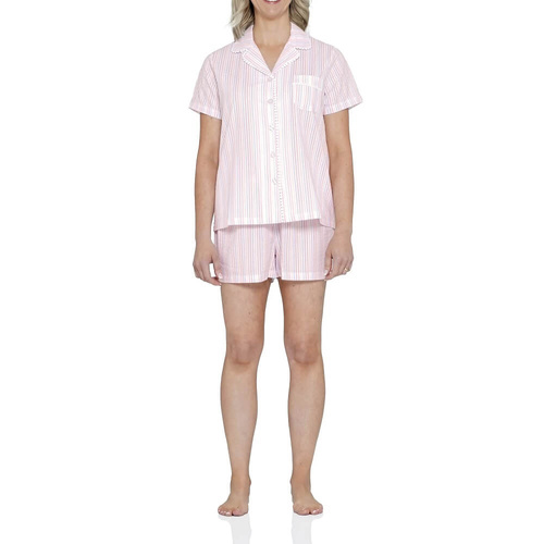 Womens Magnolia Lounge Multi Stripes Cotton Seersucker Summer Short Pyjama Set