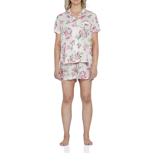 Womens Magnolia Lounge Cream Floral Viscose Summer Short Pyjama Set