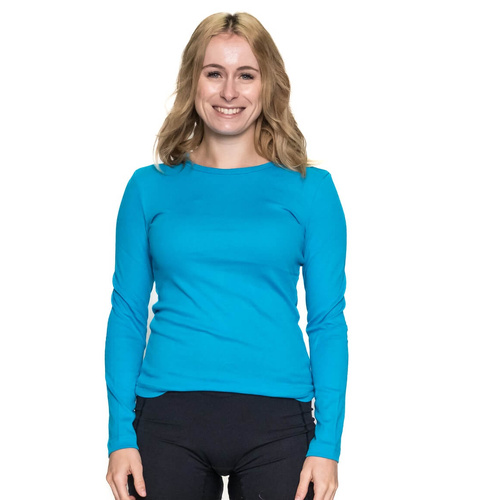 Womens Aqua Blue Long Sleeve Cotton Ribbed Pyjama Separates Top