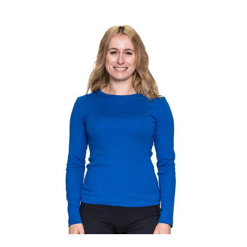 Womens Royal Blue Long Sleeve Cotton Ribbed Pyjama Separates Top