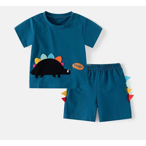 Boys Size 3-7 Blue Dinosaur Summer Cotton Short Sleeve Pyjama Set (Me)