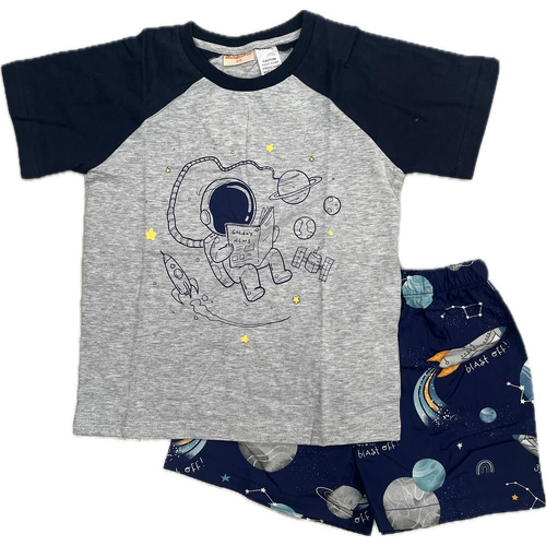 Boys Size 3-8 Grey Space Astronaut Summer Cotton Short Sleeve Pyjama Set (Me)