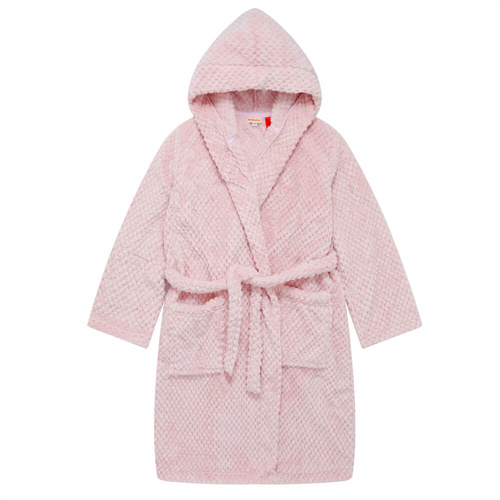 Girls Size 8-14 Pink Hooded Winter Fleece Dressing Gown Bath Robe (Me)