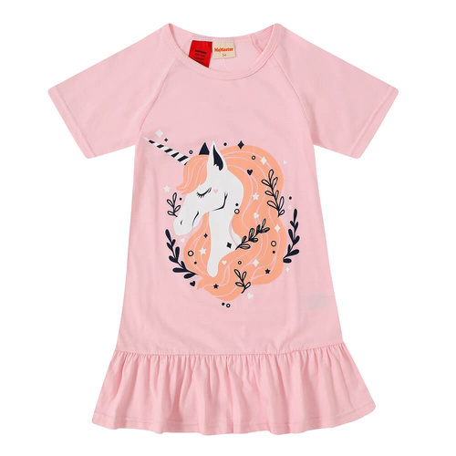 Girls Size 10-16 Pink Unicorn Summer Cotton Blend Short Sleeve Nightie (Me)