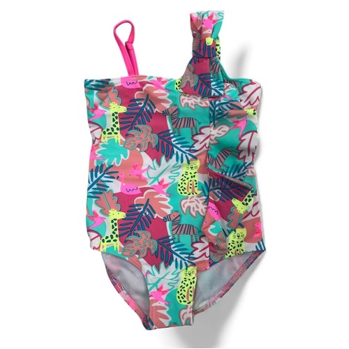 Girls Size 3-7 Bright Jungle Summer One Piece Swimsuit Bathers Swimwear UPF50+