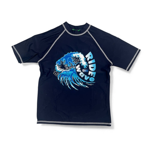 Boys Size 8-16 Blue Ride The Wave Summer Short Sleeve Rash Top Bathers Swimwear UPF50+