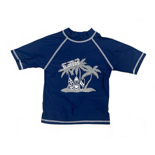 Boys Size 3-7 Navy Blue Surfers Summer Short Sleeve Rash Top Bathers Swimwear UPF50+