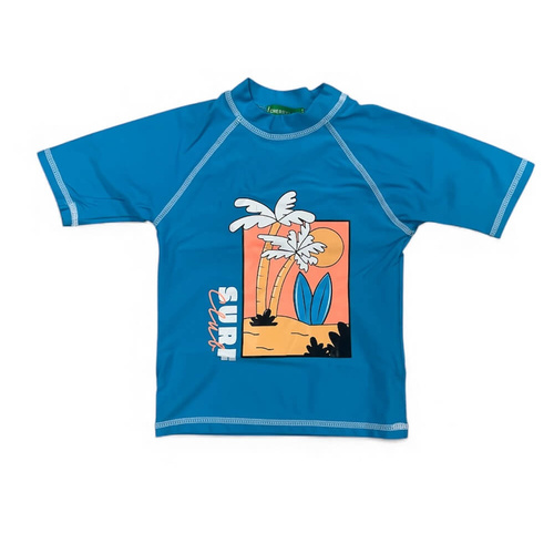 Boys Size 3-7 Bright Blue Surf Club Summer Short Sleeve Rash Top Bathers Swimwear UPF50+