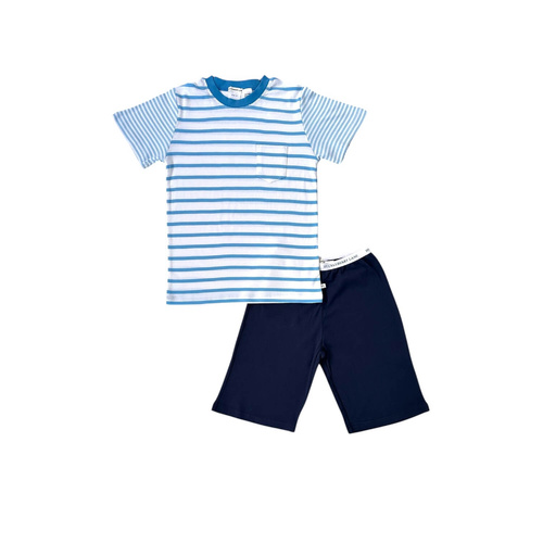 Boys 10-16 Huckleberry Blue Stripe Summer Cotton Short Sleeve Pyjama Set