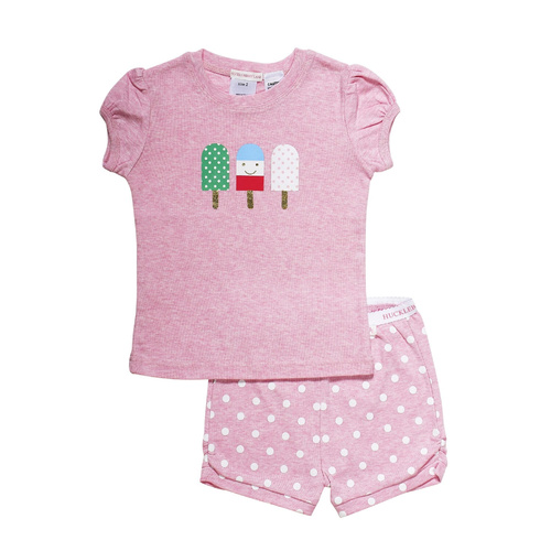 Girls 5-8 Huckleberry Pink Icy Pole Summer Cotton Short Sleeve Pyjama Set