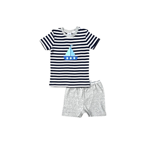 Boys 5-8 Huckleberry Blue Boat Summer Cotton Short Sleeve Pyjama Set