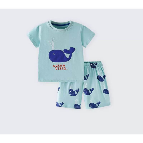 Boys Size 3-7 Blue Whale Ocean Summer Cotton Short Sleeve Pyjama Set (Me)