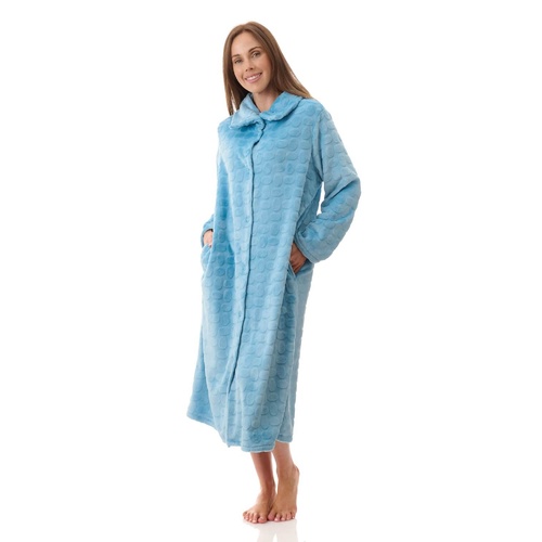 Womens Givoni Aqua Blue Mid Length Button Luxury Dressing Gown Bath Robe 95