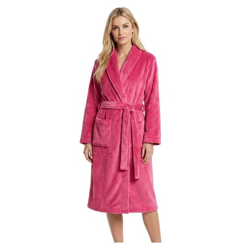 Womens Size S-XL Hot Pink Winter Fleece Bathrobe Dressing Gown Wrap Robe (Me)