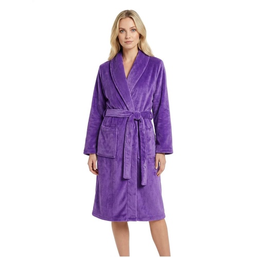 Womens Size S-XL Purple Winter Fleece Bathrobe Dressing Gown Wrap Robe (Me)