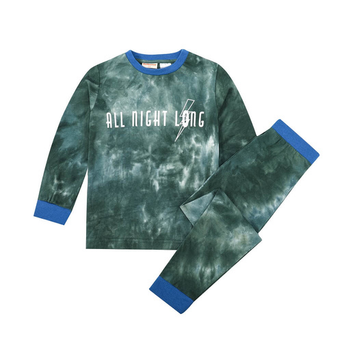 Boys Size 10-14 Green Tie Dye Winter Cotton Long Sleeve Pyjama Set (Me)