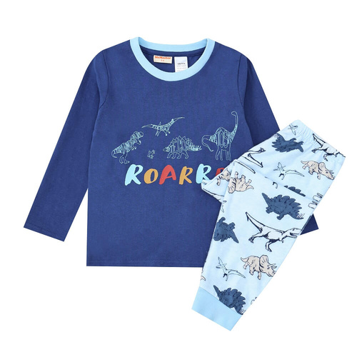 Boys Size 1-8 Blue Dinosaur Roar Winter Cotton Long Sleeve Pyjama Set (Me)