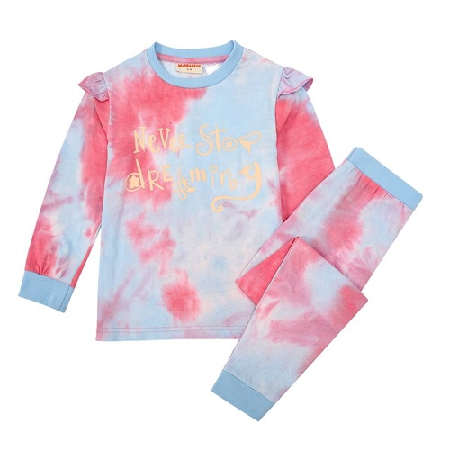 Girls Size 10-14 Pink Blue Tie Dye Winter Cotton Long Sleeve Pyjama Set (Me)