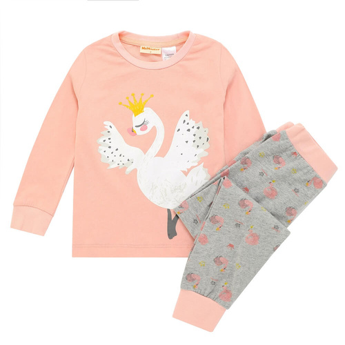 Girls Size 2-8 Pink Swan Princess Winter Cotton Long Sleeve Pyjama Set (Me)
