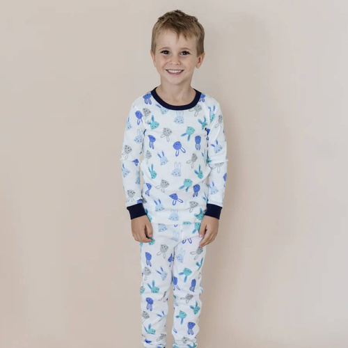 Boys Size 3-7 Marquise Blue Bunny Face Winter Long Sleeve Cotton Pyjama Set