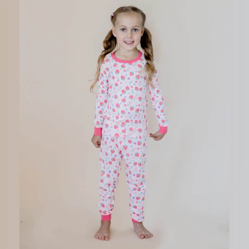 Girls Size 3-7 Marquise Pink Strawberry Winter Long Sleeve Cotton Pyjama Set (3802)