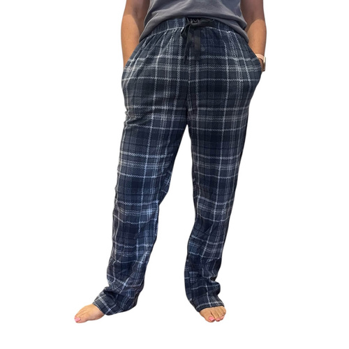 Womens Sizes S-XL Blue Large Check Winter Coral Fleece Long Sleep Pyjama Pants