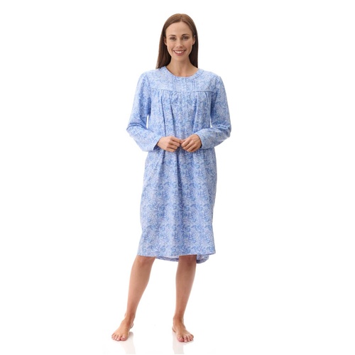Womens Givoni Blue Long Sleeve Winter Cotton Flannel Nightie Short Length 69K