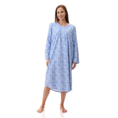 Womens Givoni Blue Long Sleeve Winter Cotton Flannel Nightie Mid Length 71K