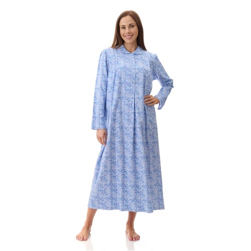 Womens Givoni Blue Long Sleeve Winter Cotton Flannel Nightie Long Length 83K
