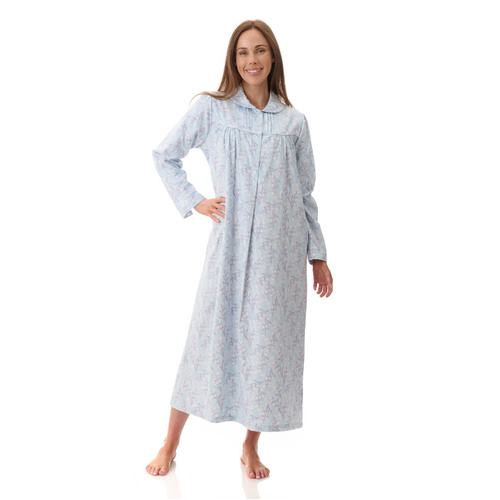Womens Givoni Mint Long Sleeve Winter Cotton Flannel Nightie Long Length 88J
