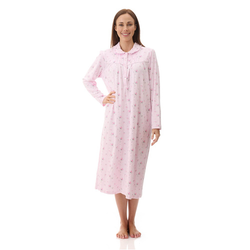 Womens Givoni Pink Long Sleeve Winter Cotton Nightie Mid Length 28Y (Yana)