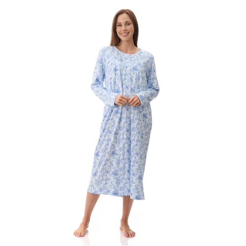 Womens Givoni Blue Long Sleeve Winter Cotton Nightie Mid Length 90M