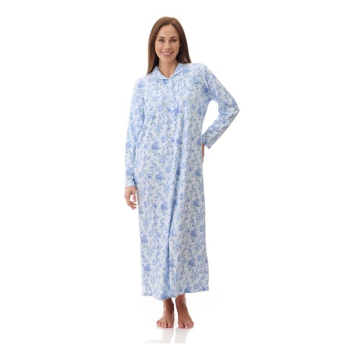 Womens Givoni Blue Long Sleeve Winter Cotton Nightie Long Length 91M