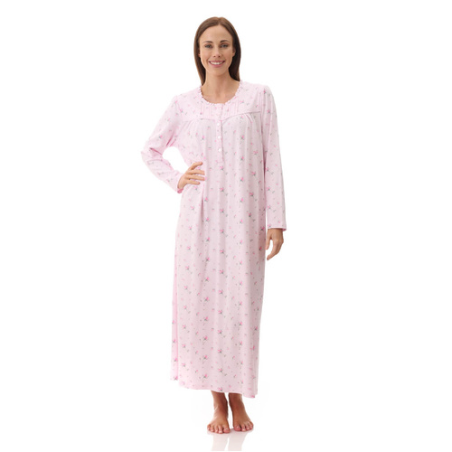 Womens Givoni Pink Long Sleeve Winter Cotton Nightie Long Length 46Y