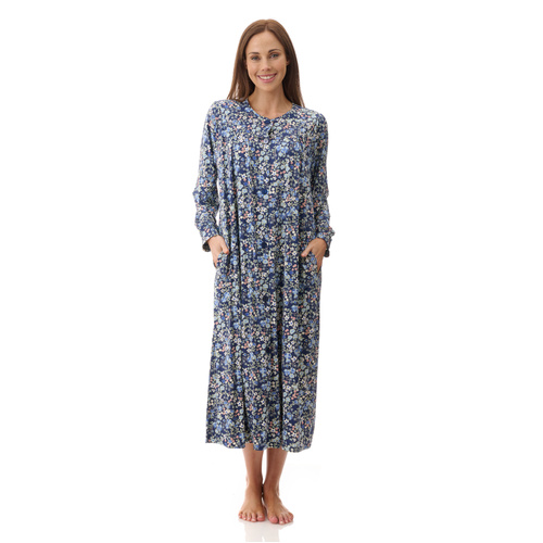 Womens Givoni Navy Blue Long Sleeve Winter Button Brunch Coat Bath Robe 21A