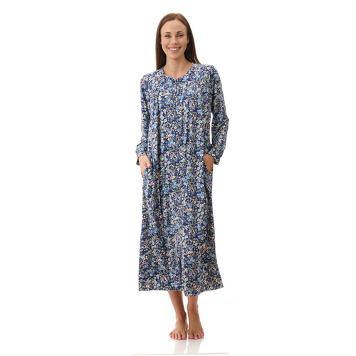 Womens Givoni Navy Blue Long Sleeve Winter Zip Brunch Coat Bath Robe 22A