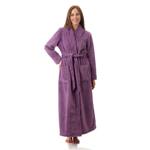 Womens Givoni Purple Long Length Wrap Luxury Winter Dressing Gown Bath Robe – 47