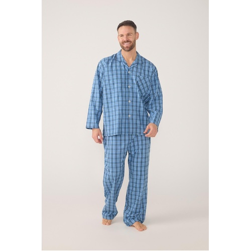 Mens Lynx Sizes S-7XL Marina Blue Check Flannel Long Sleeve Pyjama Set Pjs – MAT